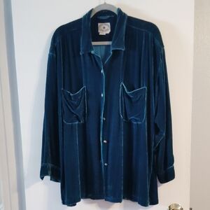 Teal Velvet Button-Up Shirt, Arleen Bowman Chin Chin brand